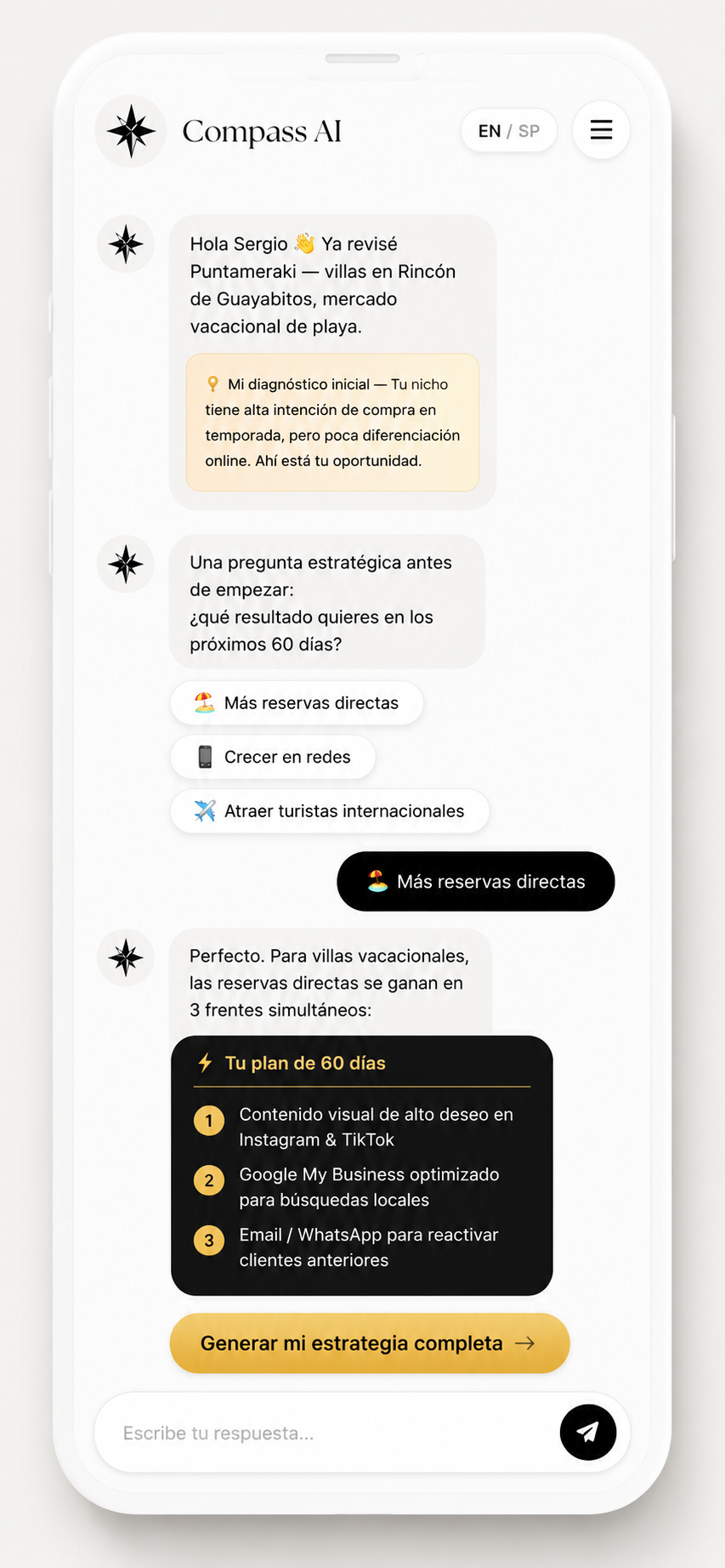 Compass AI chat interface mockup